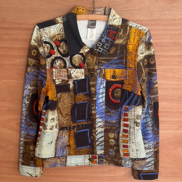 Simply Art by Dolcezza multicolor blazer size M medium artsy abstract button - Picture 1 of 8